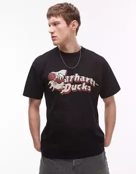 Футболка Carhartt WIP с принтом пылающих уток черного цвета