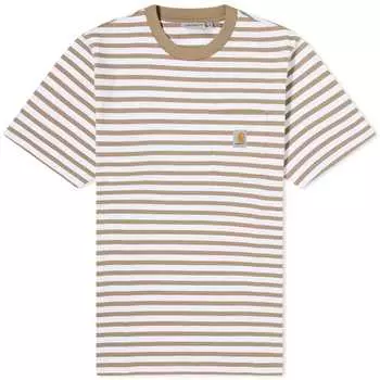 Футболка Carhartt Wip Seidler Stripe Pocket, светло-коричневый/белый