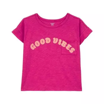 Футболка Carter's Good Vibes с карманами для девочек 4–14 лет, розовый