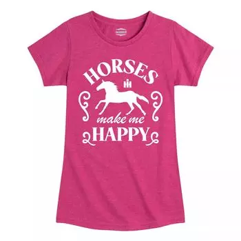Футболка Case IH Horses Make Me Happy для девочек 7–16 лет с рисунком Licensed Character, розовый