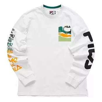Футболка casual sports contrasting colors alphabet loose long sleeves white Fila Fusion, белый