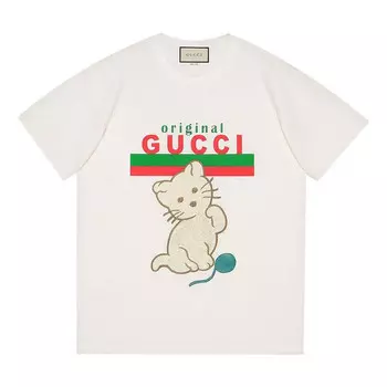 Футболка cat sticker letter for warm white Gucci, белый