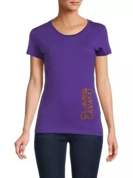 Футболка Cavalli CLASS с круглым вырезом и логотипом, фиолетовый