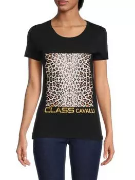 Футболка Cavalli CLASS с леопардовым принтом, черный