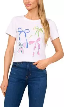 Футболка CeCe Short Sleeves Crew Neck Tee W/ Graphic Bows Print, цвет Ultra White