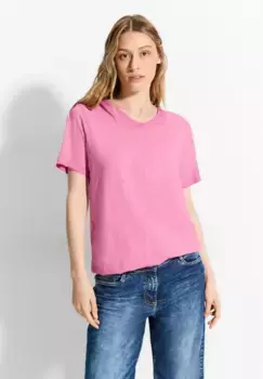 Футболка Cecil из трикотажа однотонного цвета, розовый