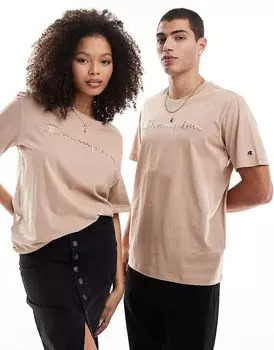 Футболка Champion Legacy Unisex коричневого цвета с центральным логотипом тон в тон