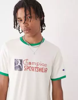 Футболка Champion Ringer бежево-зеленого цвета