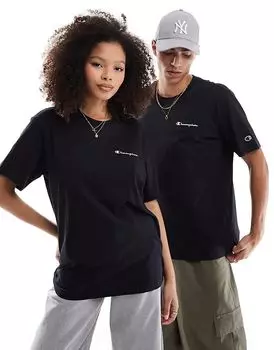 Футболка Champion Unisex черного цвета с логотипом на левой груди