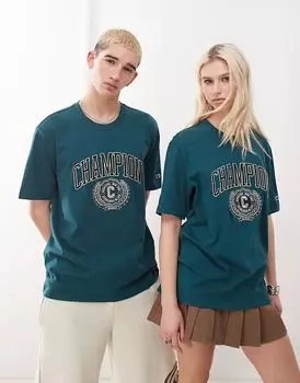 Футболка Champion унисекс College с коротким рукавом зеленого цвета