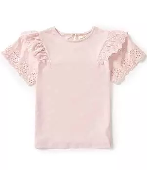 Футболка Chelsea & Violet для больших девочек 7–16 лет с короткими рукавами и круглым вырезом, с рюшами и люверсами, розовый