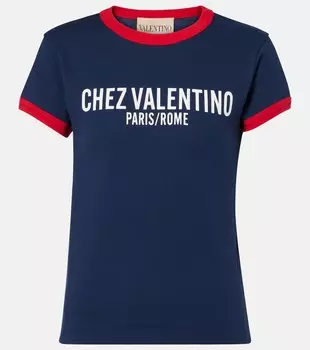 Футболка Chez из хлопкового джерси Valentino, Indaco/Paris/Avorio