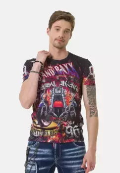 Футболка Cipo & Baxx с крутыми байкерскими принтами, цвет Schwarz-Mehrfarbig