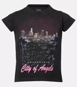 Футболка City Of Angels из хлопковой смеси Balenciaga, Faded Washed Black