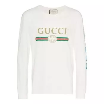 Футболка classic double g logo belt pattern long sleeves white Gucci, белый