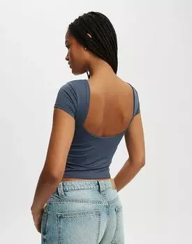 Футболка Cleo с глубоким вырезом сзади синего цвета Cotton:On