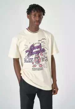 Футболка Cleptomanicx Good Vibes с крупным принтом на спине, коричневый