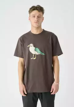 Футболка Cleptomanicx "Улыбка Чайки" с юмористическим мотивом, белый