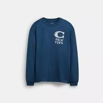 Футболка Coach New York Long Sleeve T Shirt, темный деним