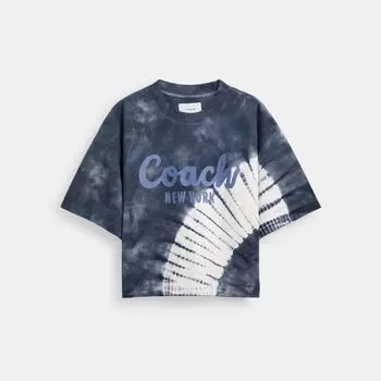 Футболка Coach Tie Dye Cursive Signature Cropped T Shirt, цвет Navy Multi