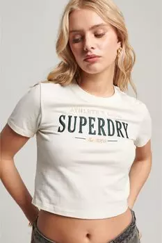 Футболка Code Tiny с вышитым графическим мотивом Superdry, бежевый