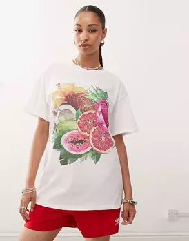 Футболка COLLUSION большого размера с фруктовым принтом белого цвета