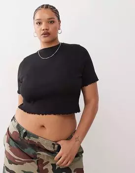 Футболка COLLUSION Plus с ребристым краем салатового цвета черного цвета