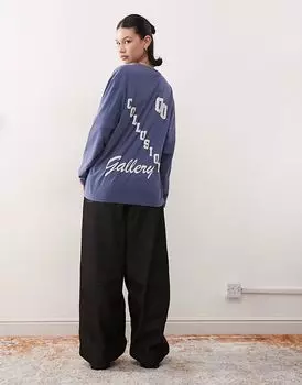 Футболка COLLUSION с длинными рукавами и принтом, темно-синего цвета