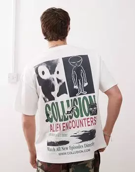 Футболка COLLUSION Skater fit белого цвета с инопланетным принтом