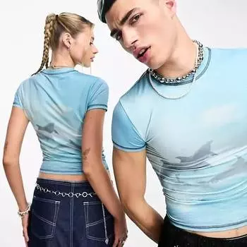 Футболка Collusion Unisex Dolphin Print Shrunken, голубой