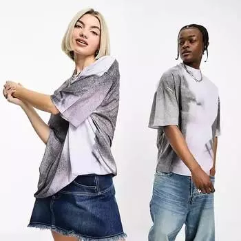 Футболка Collusion Unisex Oversized Face Print, серый