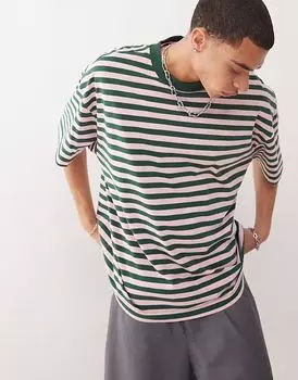 Футболка COLLUSION в зеленую полоску, свободный крой скейтера