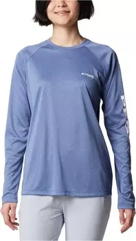 Футболка Columbia Tidal Tee Heather Long Sleeve, цвет Bluebell Heather/White Logo
