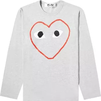 Футболка Comme des Garons Long-Sleeve Play T-Shirt With Outlined Red Heart 'Grey', серый
