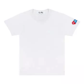 Футболка COMME des GARCONS PLAY Invader T-Shirt Red And Blue Sleeve Emblem 'White', белый