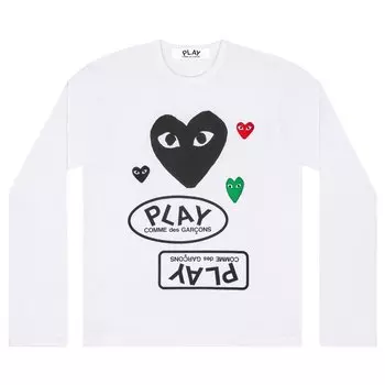 Футболка Comme des Garons PLAY Multi Logo Long-Sleeve T-Shirt 'White', белый