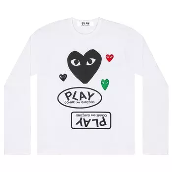 Футболка Comme des Garons PLAY Multi Logo Long-Sleeve T-Shirt 'White', белый