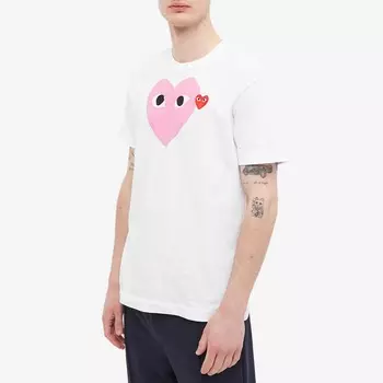 Футболка Comme des Garcons Play Red Heart с сердечками, белый/розовый