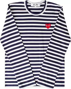 Футболка Comme des Garçons PLAY Striped Heart Logo Long-Sleeve T-Shirt 'Navy/White', синий