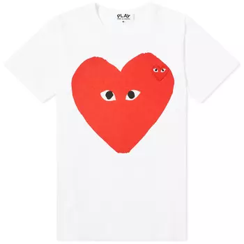 Футболка Comme Des Garcons Play Women'S Double Heart Print T-Shirt, цвет White & Red