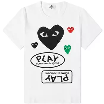 Футболка Comme Des Garcons Play Women'S Multi Logo T-Shirt, цвет White & Black