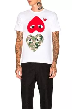 Футболка Comme des Garons Camouflage Double Emblem, белый