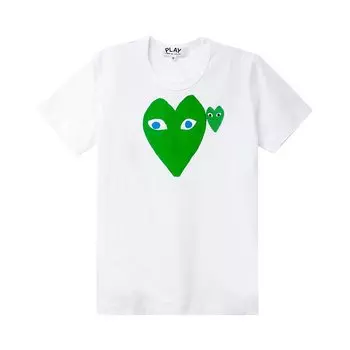 Футболка Comme des Garons PLAY Blue Eyed Green Heart, цвет Белый