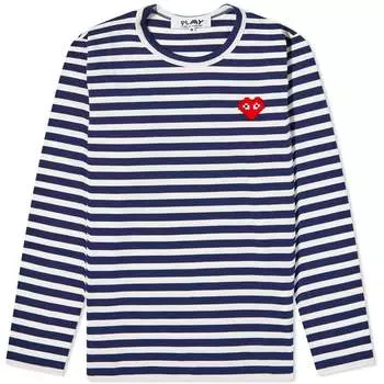 Футболка Comme des Garons Play Invader Heart Stripe Long Sleeve Tee