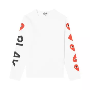 Футболка Comme des Garons PLAY Long-Sleeve Logo T-Shirt 'White', белый