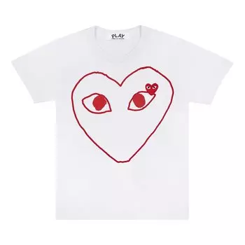Футболка Comme des Garons PLAY Red Emblem Heart Sketch, цвет Белый