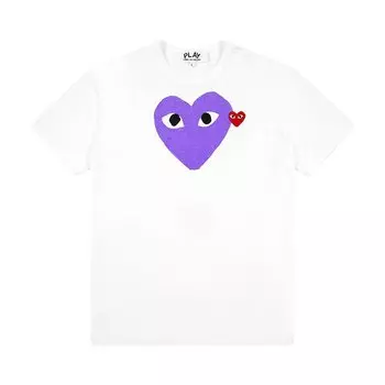 Футболка Comme des Garons PLAY Red Emblem Heart, цвет Белый/Фиолетовый
