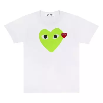 Футболка Comme des Garons PLAY Red Emblem Heart, цвет Белый/Зеленый
