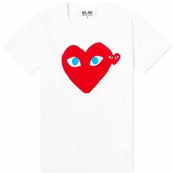 Футболка Comme des Garons Play с логотипом в виде двойного сердца, белый/красный
