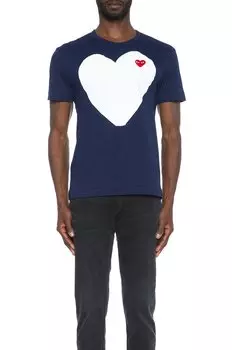 Футболка Comme des Garons Red Emblem Cotton Heart, темно-синий